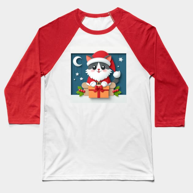 Santa Cat Baseball T-Shirt by Sketchy